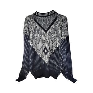 McGREGOR Black and‎ White Monochrome Knit Geometric Long Sleeves Sweater Large
